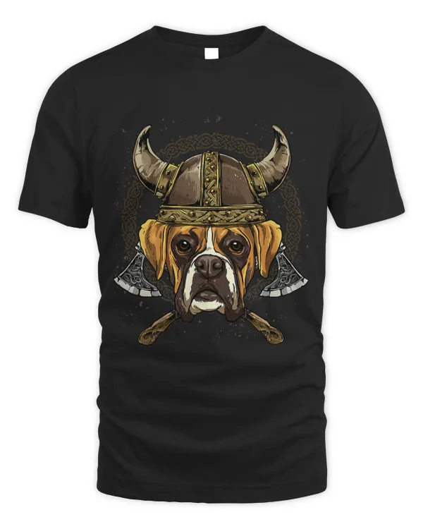 Viking Boxer Dog with Viking Helmet Mjolnir Axes 122