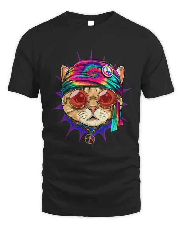 Tie Dye Hippie Cat Hippiness Peace Love Cat 685