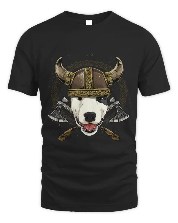 Viking Bull Terrier Dog with Viking Helmet Mjolnir Axes 245