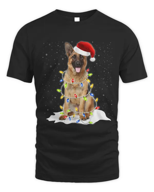 German Shepherd Santa Hat Christmas Lights Xmas Funny449