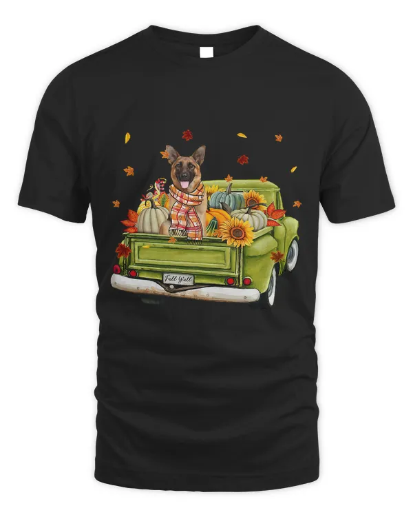 Happy Fall Yall German Shepherd Dog On Truck Pumpkin Fall53