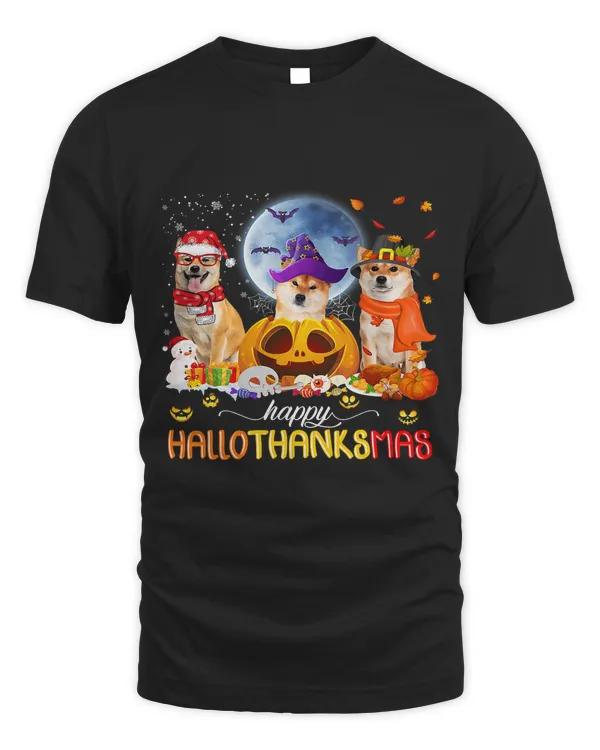 Happy Hallothanksmas Shiba Inu Pumpkin Maple Leaf Santa Hat494