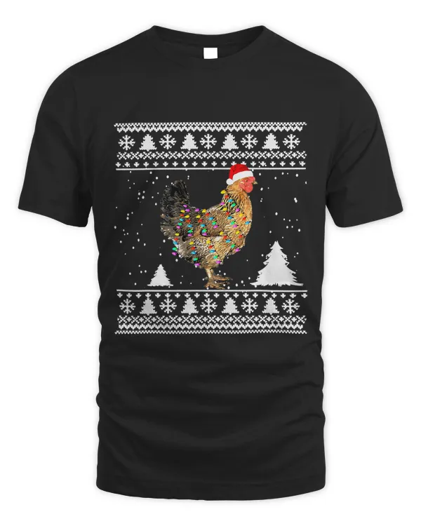 Chicken Santa Hat Christmas Light Tree Snow Xmas Sweater181