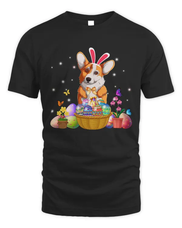Corgi Dog Cute Bunny Corgi Dog Easter Eggs Basket Happy Easter Day