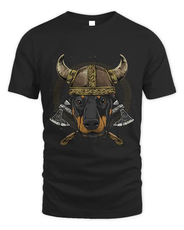 Viking Doberman Dog with Viking Helmet Mjolnir Axes 107