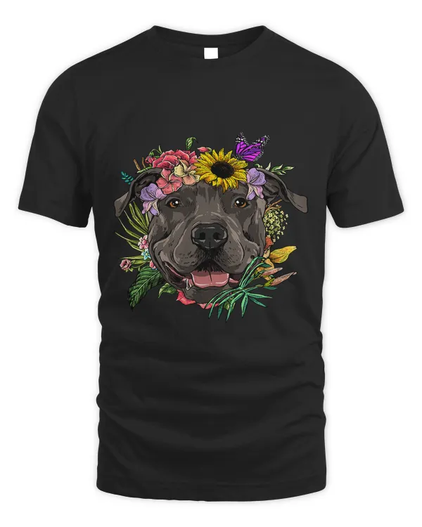 Floral Pit Bull Dog Spring Nature Dog Lovers 475
