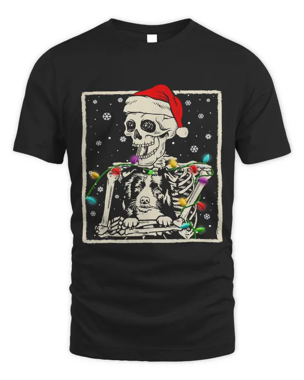 Funny Skeleton Hug Border Collie Santa Hat Christmas Pajama447