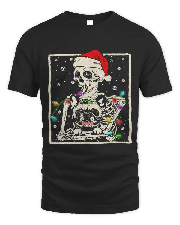 Funny Santa Skeleton Hug French Bulldog Christmas Pajama498