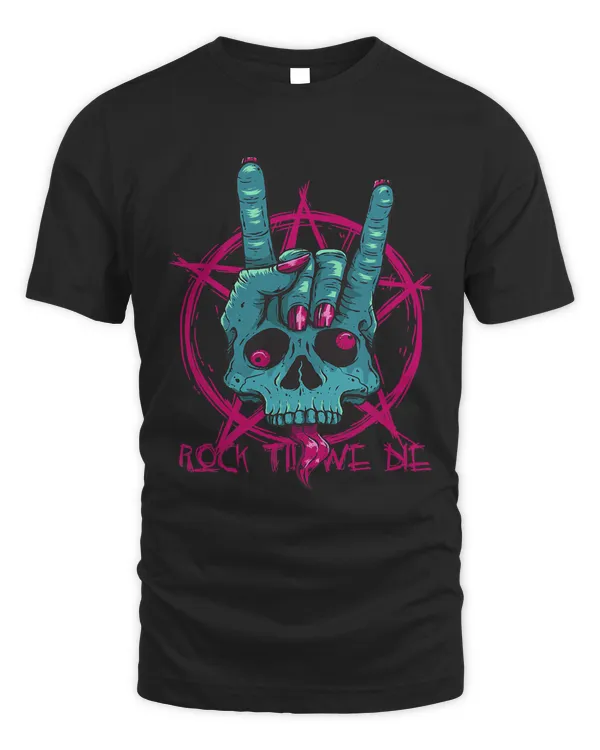 Rock Til We Die Rock On Skeleton Hand Rock and Roll Punk Emo 695