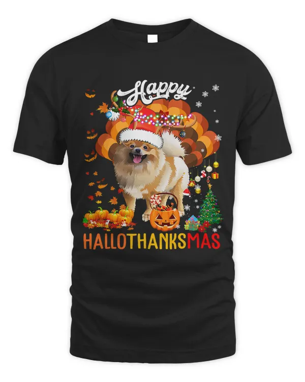 Hallothanksmas Santa Turkey Pumpkin Pomeranian Dog