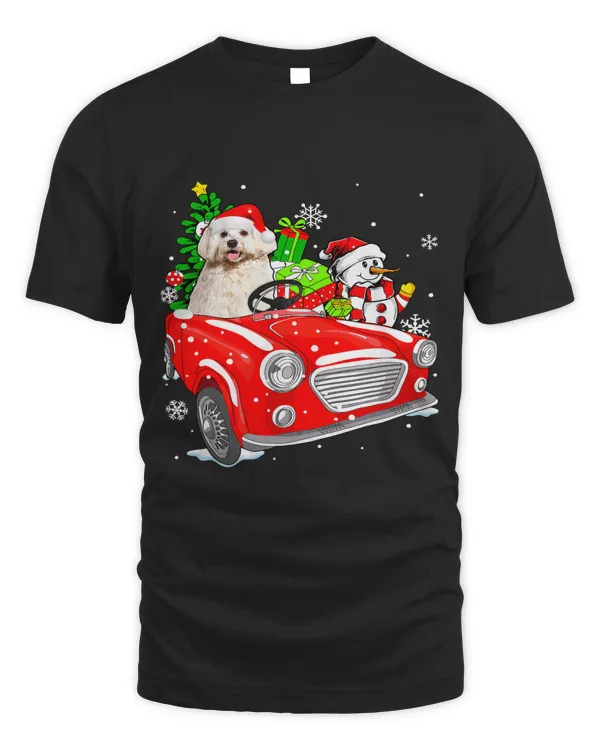 Funny Maltese Dog Santa Hat Red Car Christmas341