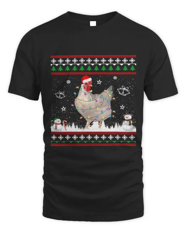 Chicken Christmas Santa Hat Tree Light Ugly Sweater Xmas311