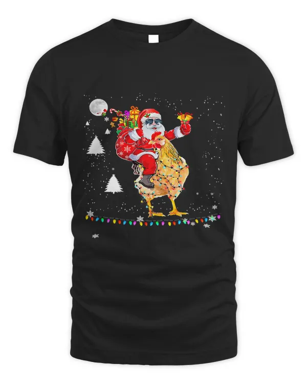 Santa Riding Chicken Christmas Chicken Bird Lover Xmas Tee289