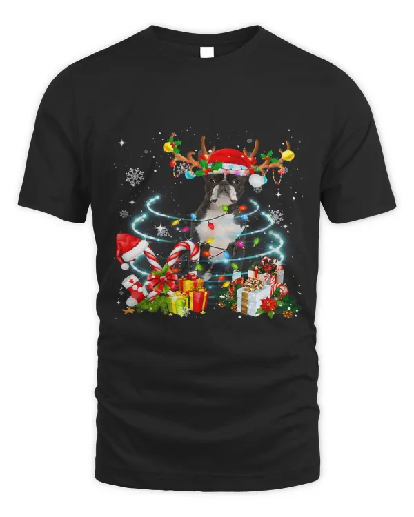 Boston Terrier Reindeer Christmas Tree Lights Pajama Xmas 217