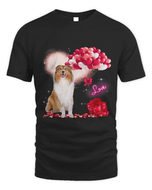 Cute Rough Collie Balloon Heart Valentines Day Valentine