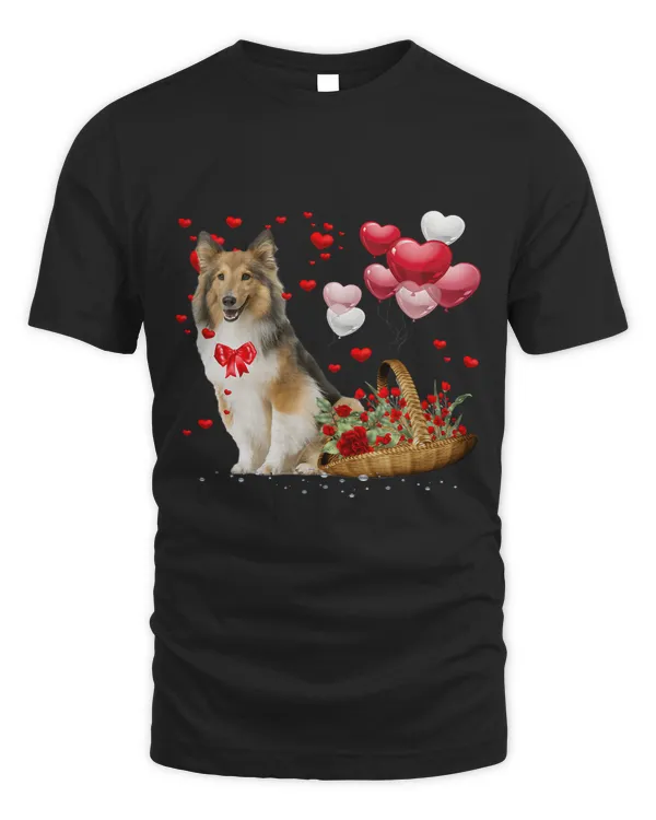 Cute Sheltie Dog Balloon Heart Valentines Day Valentine