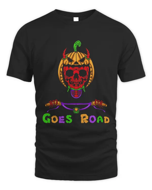 Pumpkin Skull Goes Road Halloween Cycling T-Shirt