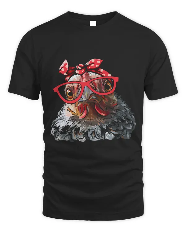 Funny Chicken Tee For Women Chicken Bandana Glasses