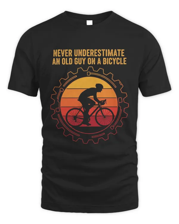 Never Underestimate An Old Guy On A Bicycle Sunset Vintage T-Shirt