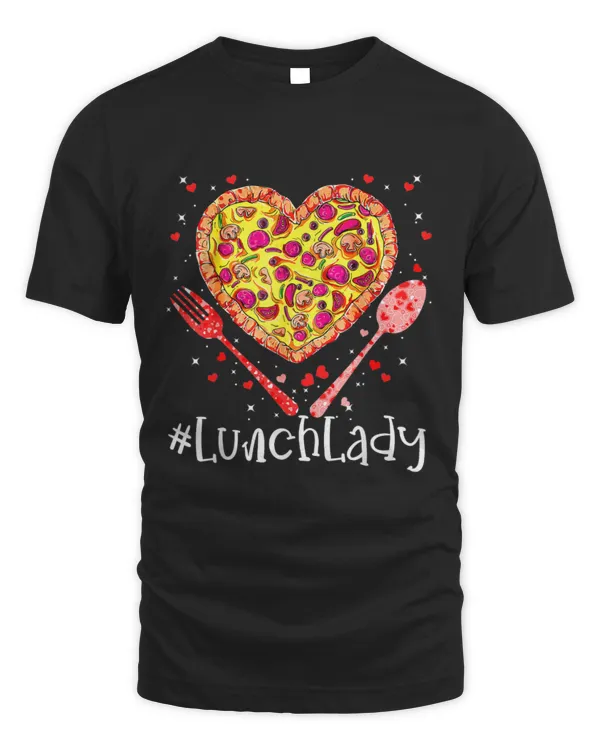 Pizza Lunch Lady Pink Heart Happy Valentine'S Day 2023 For Couples, Valentine'S Day Celebrators, Unisex-Adults, Short Sleeve, Black, Small