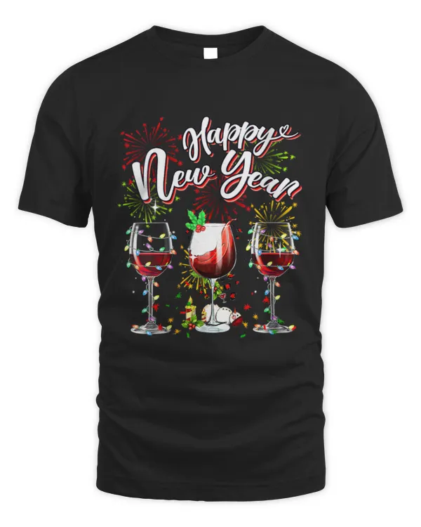 Happy New Year 2024 New Years Eve Fireworks Glasses Of Wine