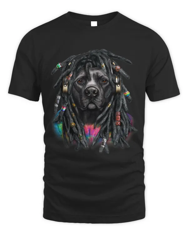 Black Pit Bull Terrier Dog with Reggae Dreadlocks Hair