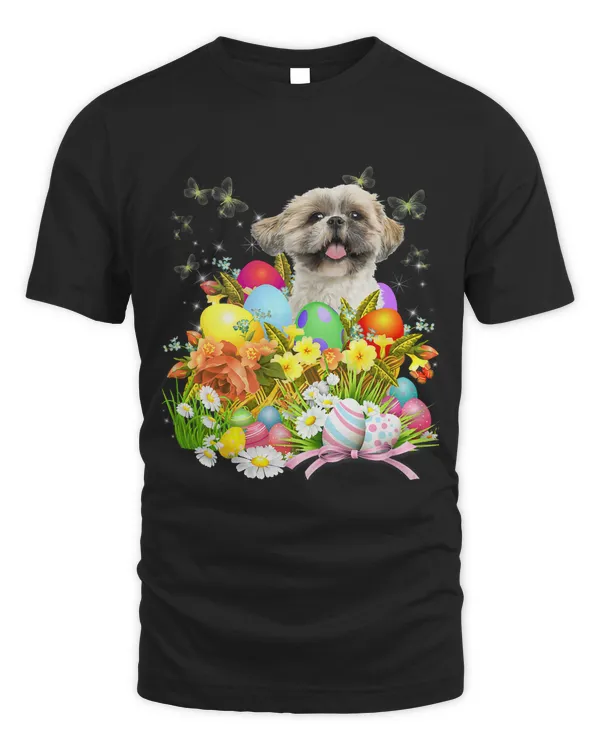 Shih Tzu Bunny Dog With Easter Eggs Basket Cool