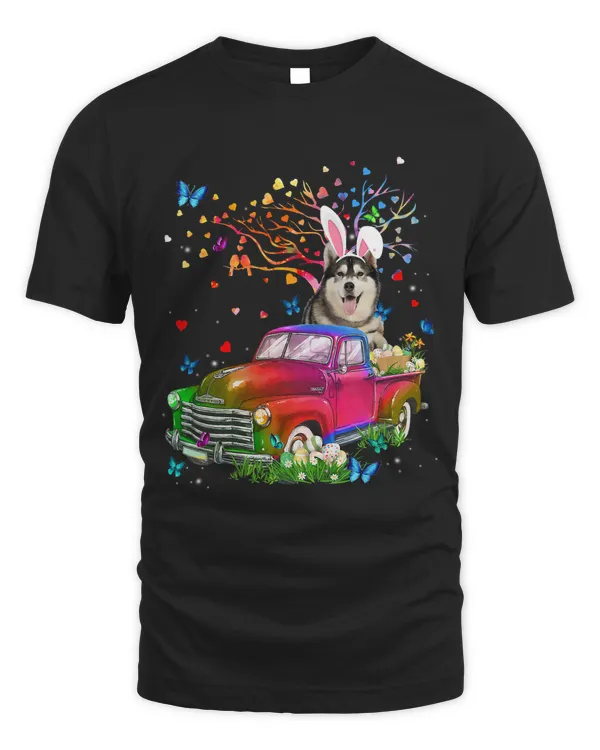 Husky Sibir Dog Bunny Truck Hunting Eggs Tree Easter Day
