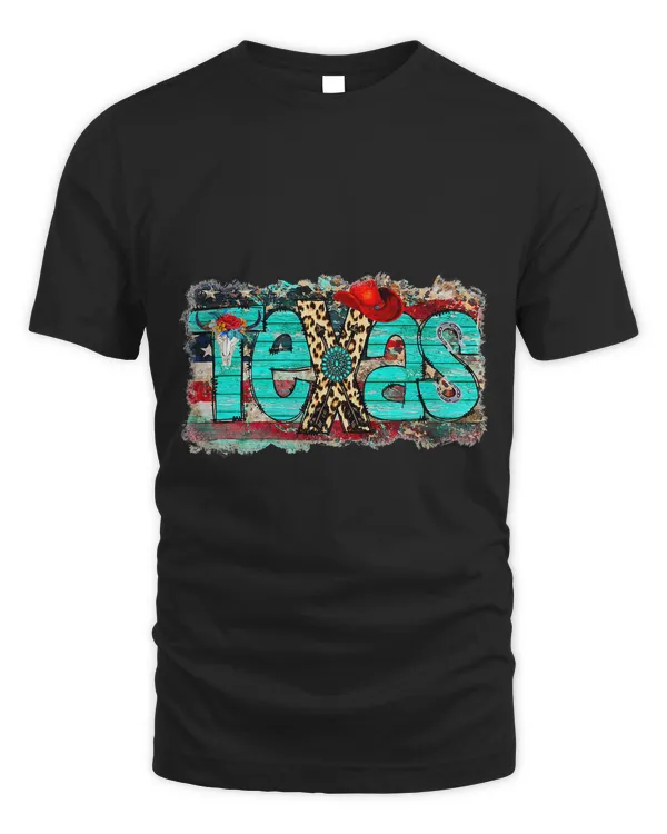 Texas Western USA State Leopard American Flag Turquoise