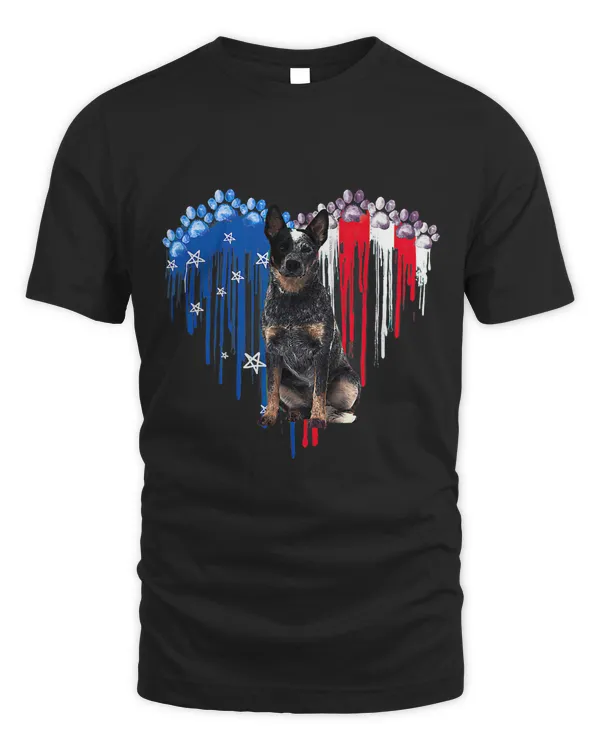 American Heeler Dog Heart 4th Of July USA Flag Patriotic