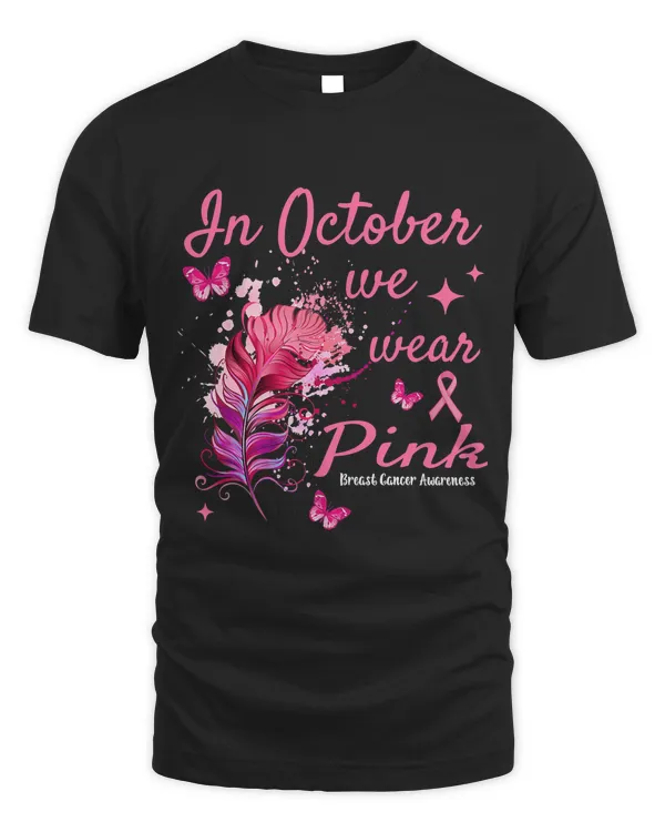 In October We Wear Pink warrior Breast Cancer ribbon feather