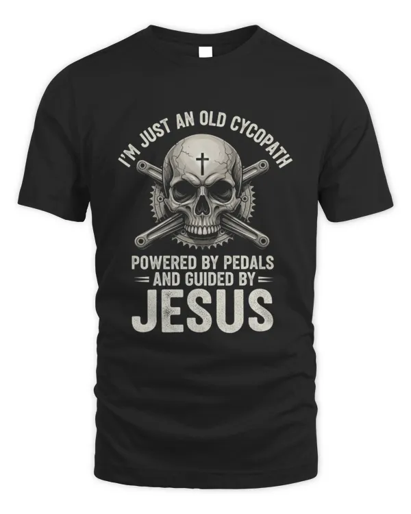 Old Cyclopath Powered By Pedals Guided By Jesus Christian Cycling T Shirt