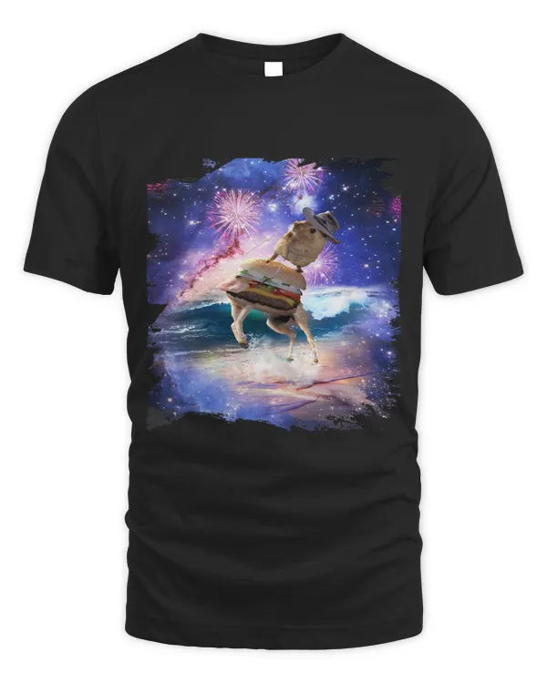 Cowboy Hamster Riding Burger In Beach Space