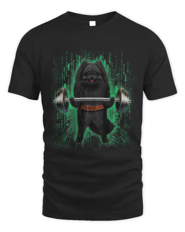 Black Pomeranian Dog Weightlifting in Cyber Fitness Gym