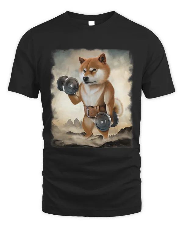 Shiba Dog Muscle Training Weightlifting with Dumbbell