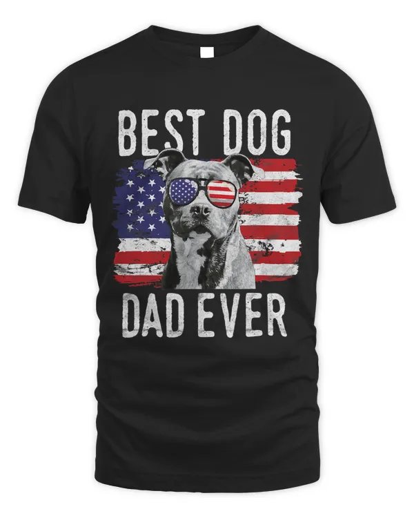 Mens American Flag Best Dog Dad Ever Staffordshire Bull Terrier