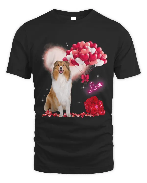 Cute Rough Collie Balloon Heart Valentines Day Valentine