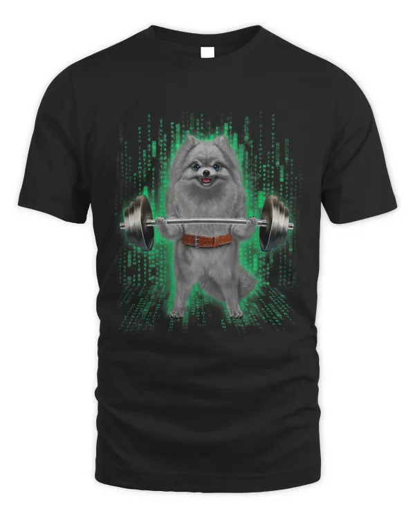 Blue Pomeranian Dog Weightlifting in Cyber Fitness Gym