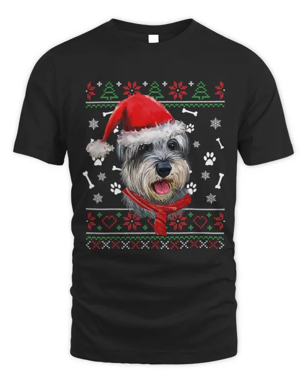 Ugly Sweater Christmas Miniature Schnauzer Santa Hat Pajama