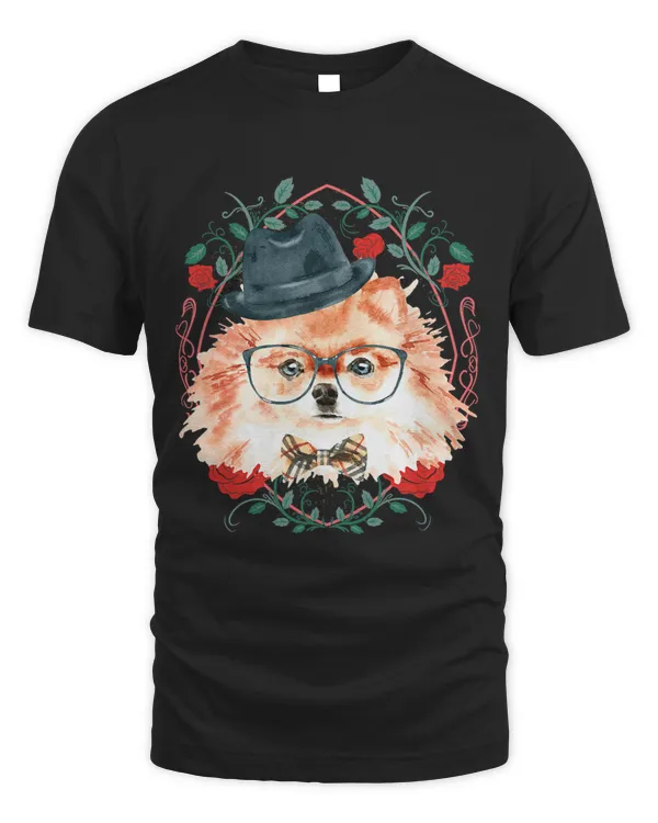 Funny Pomeranian Design with Floral Background Black Hat 231