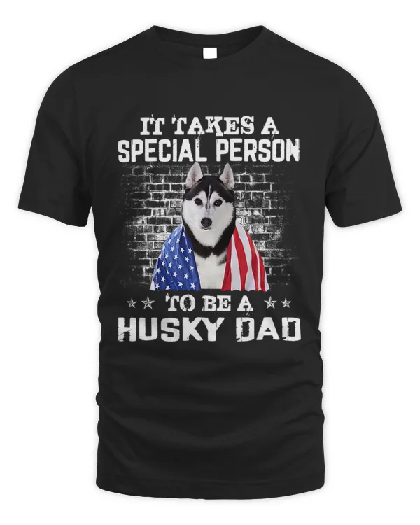 Husky Dad With Proud American Flag Dog Fathers Day