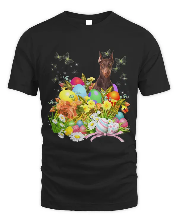 Dobermann Pinscher Bunny Dog With Easter Eggs Basket Cool