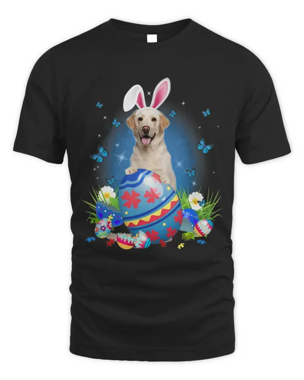 Bunny Labrador With Egg Basket Easter Flower Hunting Egg