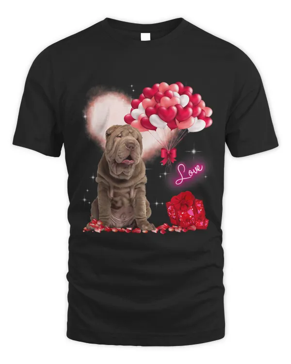 Cute Shar Pei Balloon Heart Valentines Day Valentine