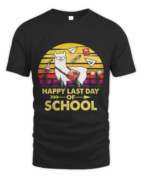 Cute Happy Last Day OF SchoolLlama Vintage Funny
