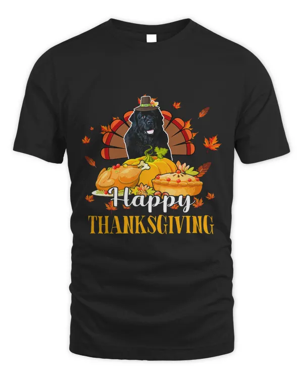 Happy Thanksgiving Turkey Newfoundland Wearing Hat Pumpkins