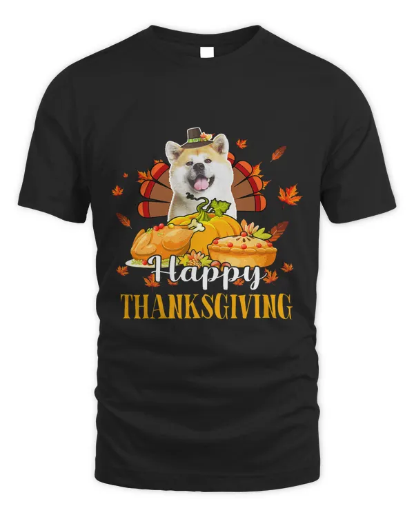 Happy Thanksgiving Turkey Shiba Inu Wearing Hat Pumpkins Pie