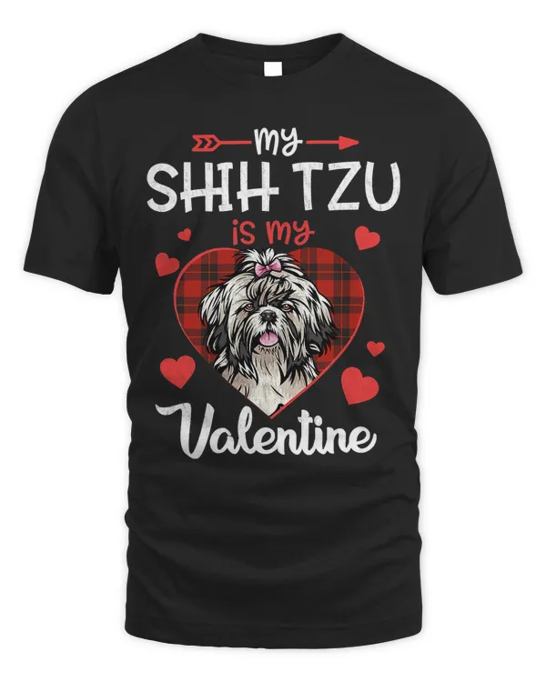 Shih Tzu Is My Valentine Dog Red Plaid Heart Valentine Day 137