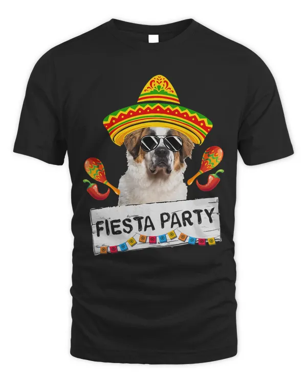 Funny Party Cute St. Bernard Dog Wearing Sombrero Sunglasses
