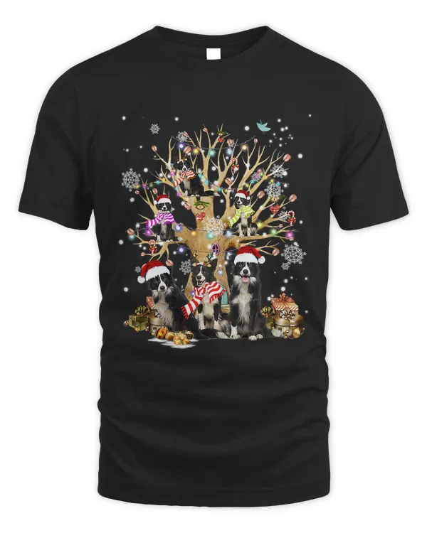 Border Collie Christmas Tree Lights Xmas Pajama Dog 294